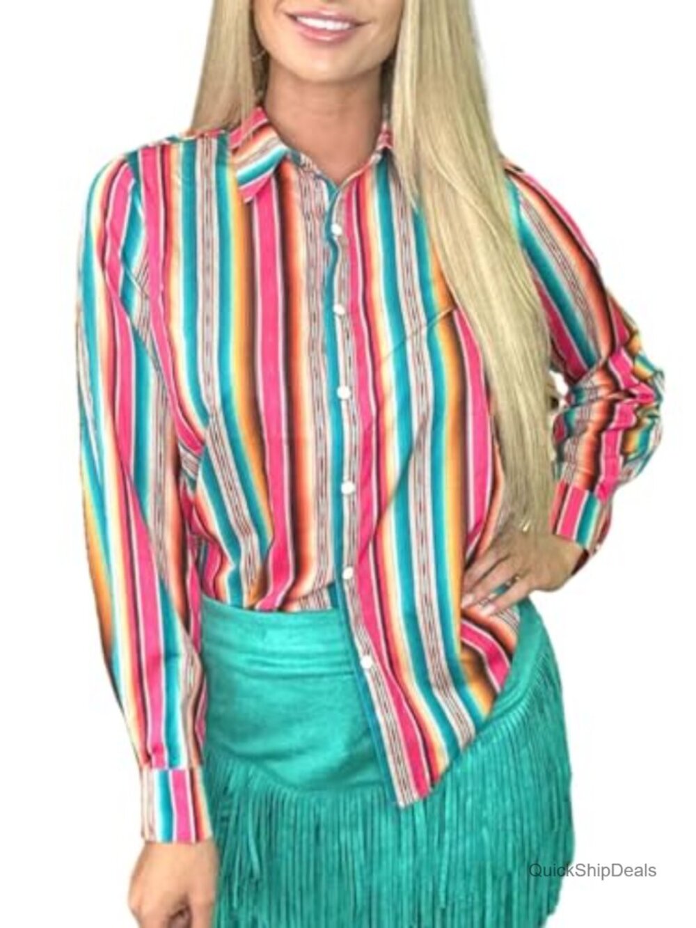 Womens Aztec Print Pearl Snap Western Button Down Blouse